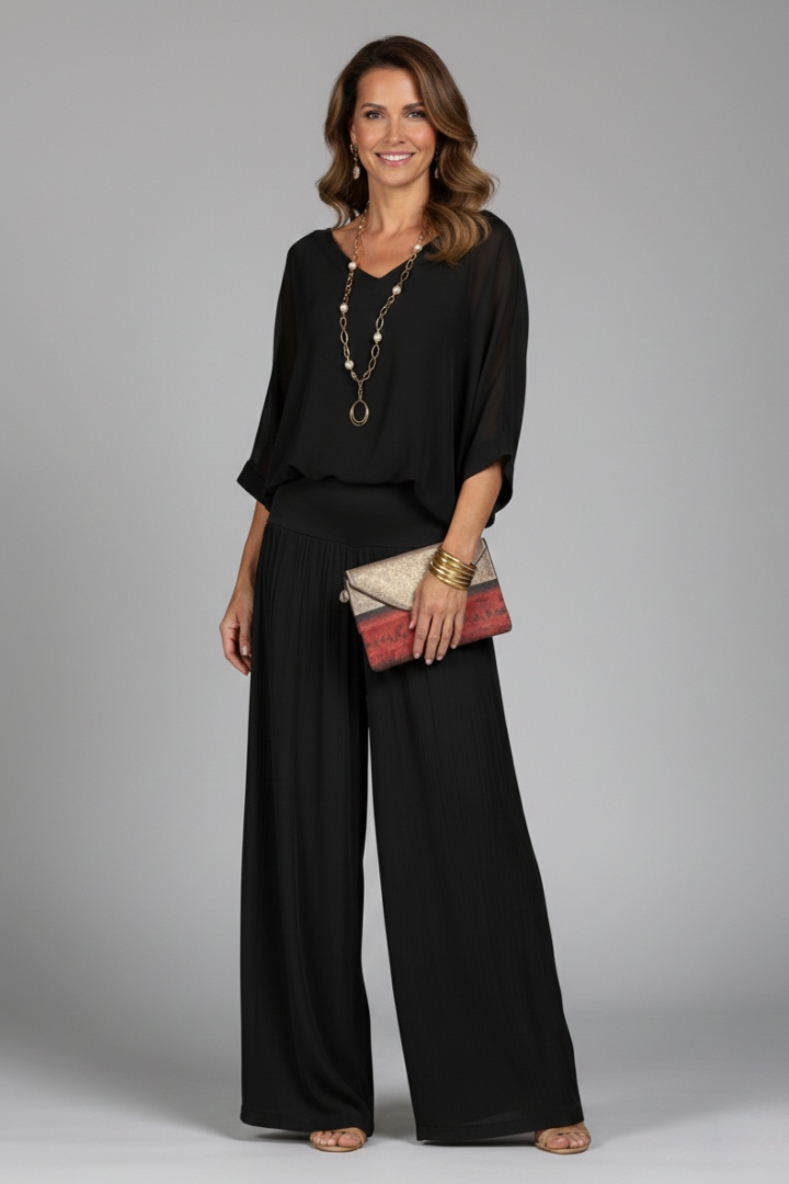 Women's V-Neck Wide Leg Set – Casual Outfit