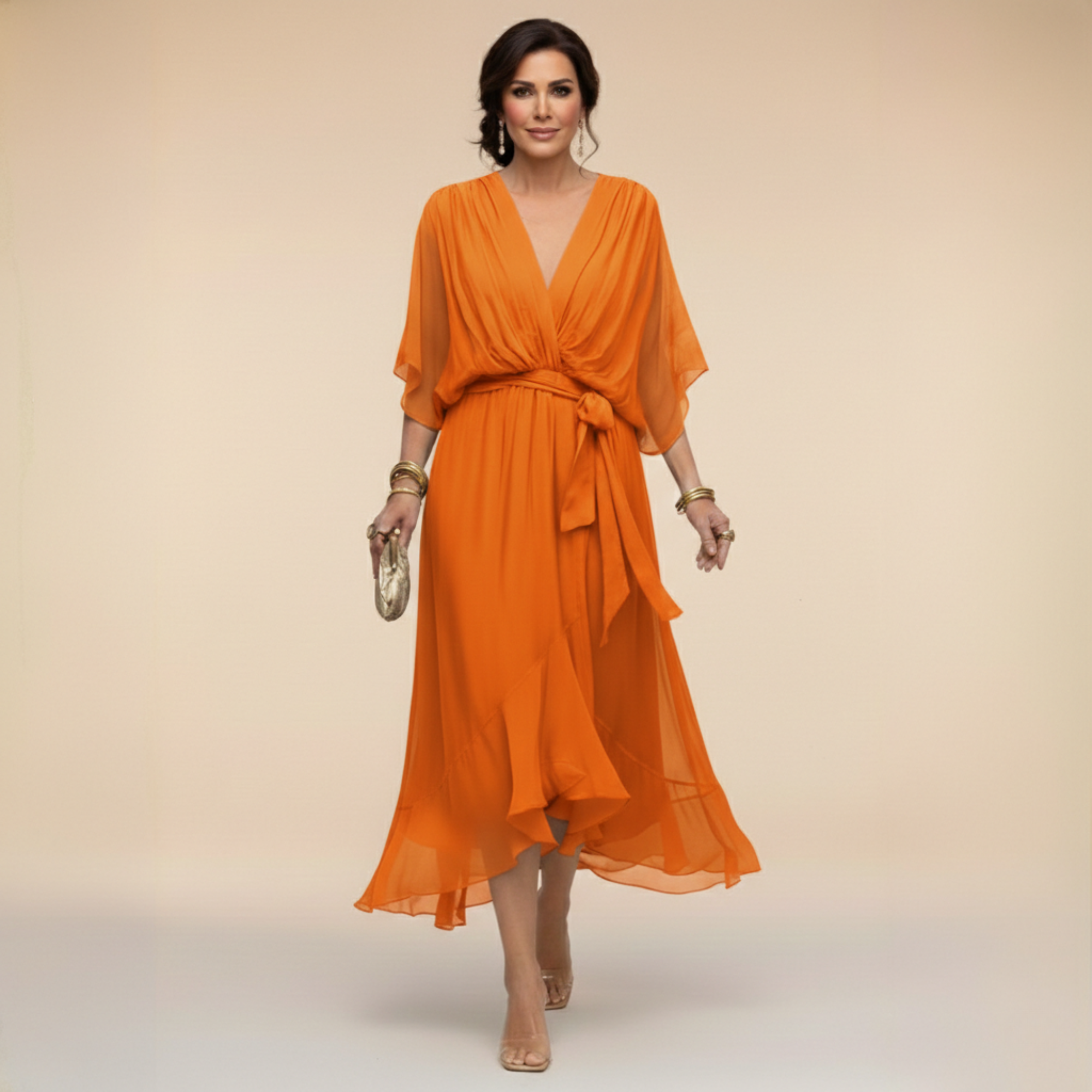 Women's Midi Dress V-Neck Wrap Design