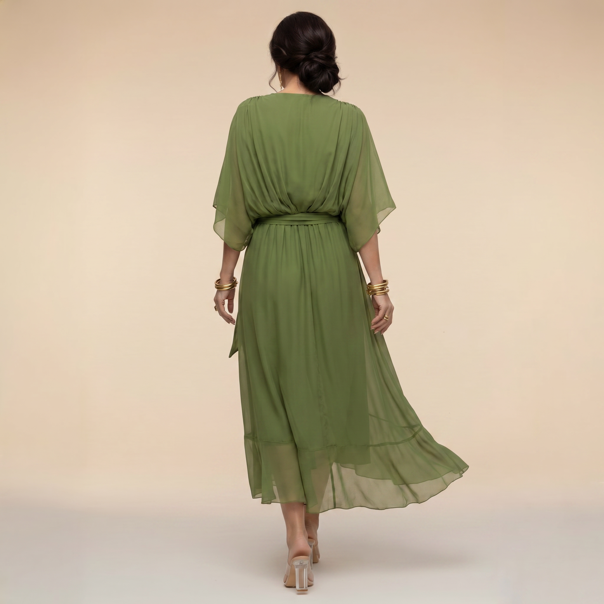 Women's Midi Dress V-Neck Wrap Design