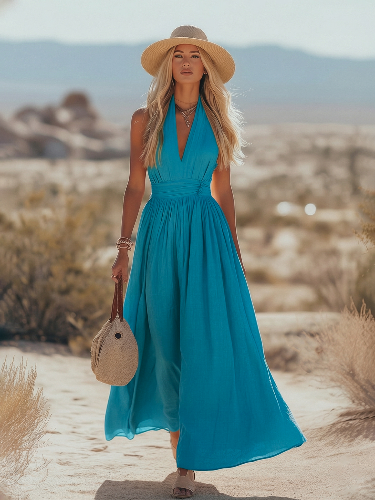 Women's Maxi Dress Halter Neck Long Length Casual