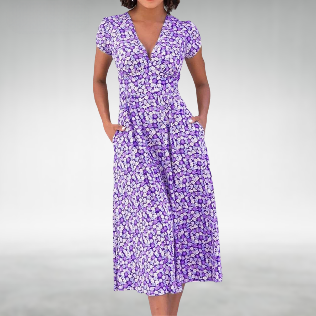 Women's Floral V-Neck Midi Dress