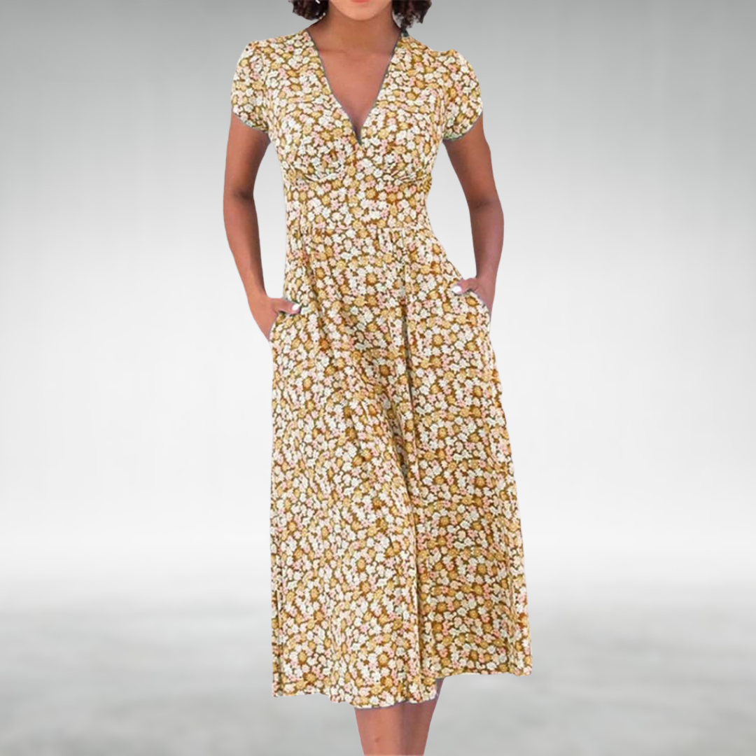 Women's Floral V-Neck Midi Dress