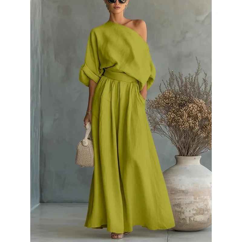 Women's Two Piece Set Off Shoulder Long Sleeve Casual Outfit
