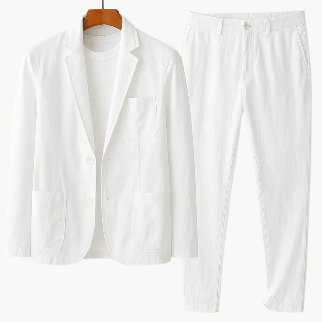 Men's Casual Two-Piece Suit Set with Drawstring Trousers