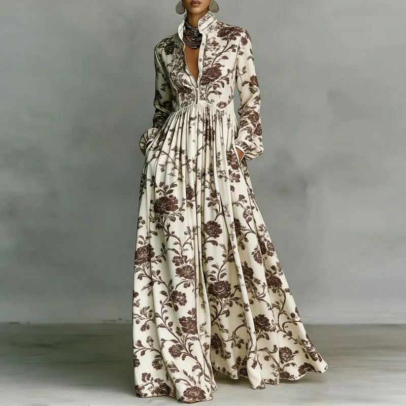 Women's Maxi Shirt Dress High Waist Long Sleeve Printed Casual