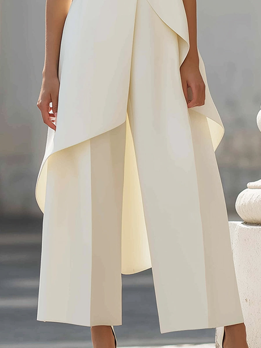 Women's Summer Top High Neck Sleeveless Two-Piece Set & Wide-Leg Pants