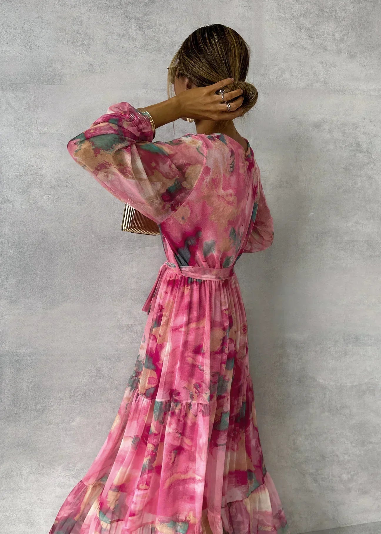 Women's Floral Maxi Dress | Long Sleeve, V-Neck, Casual