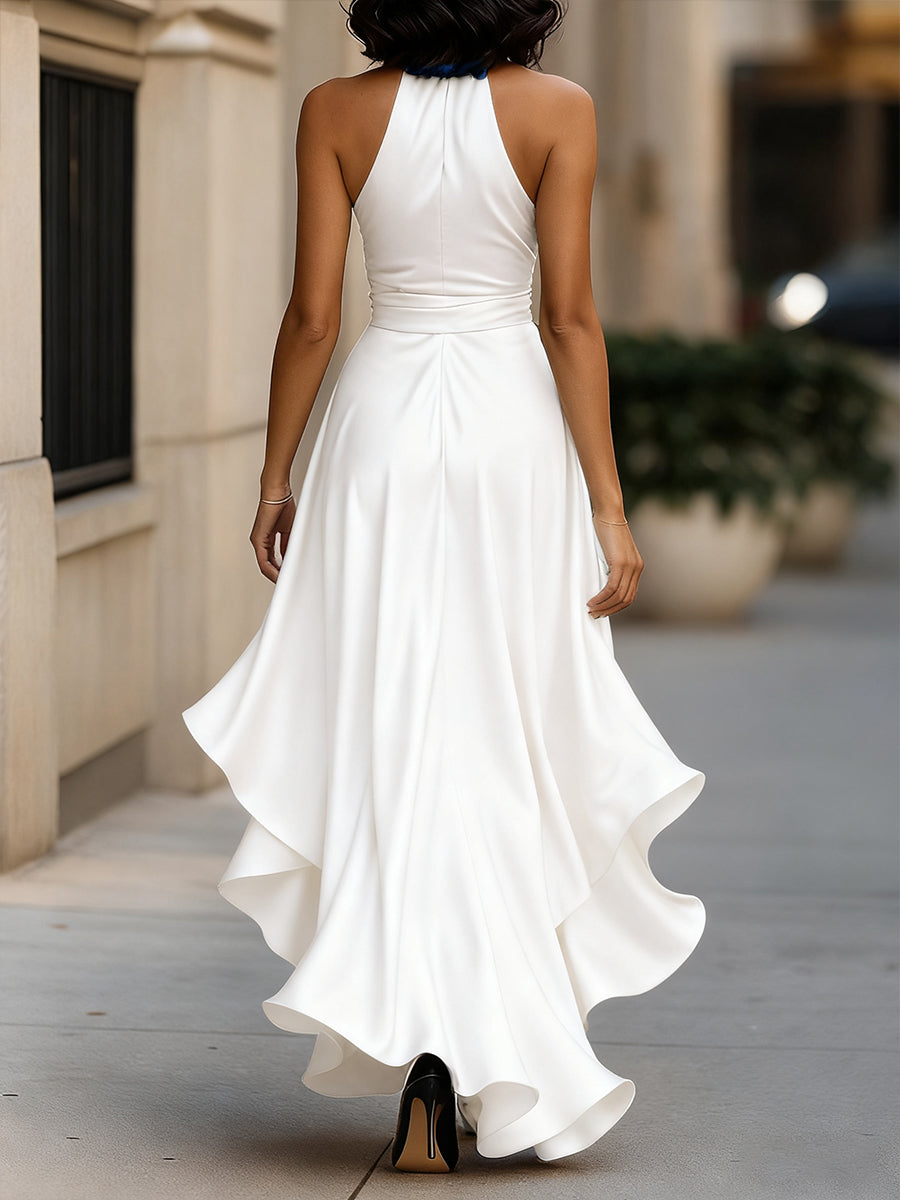 Women's Halter Maxi Dress Ruffle Hem