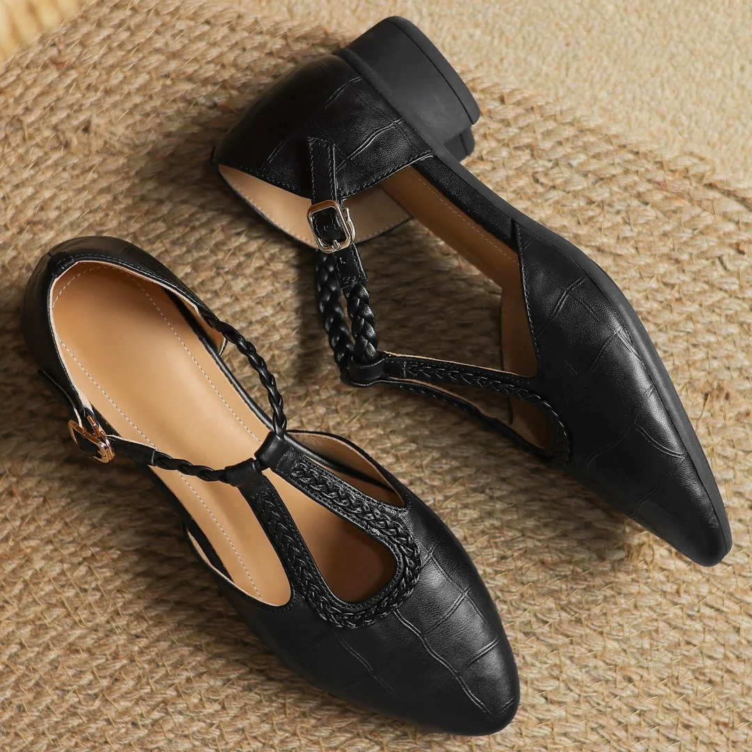 Women's T-Strap Mary Jane Flats Pointed Toe Casual Footwear