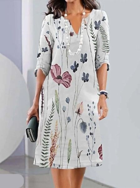 Women's Floral Print Double Tunic Dress - Short Sleeve, Casual Summer Wear