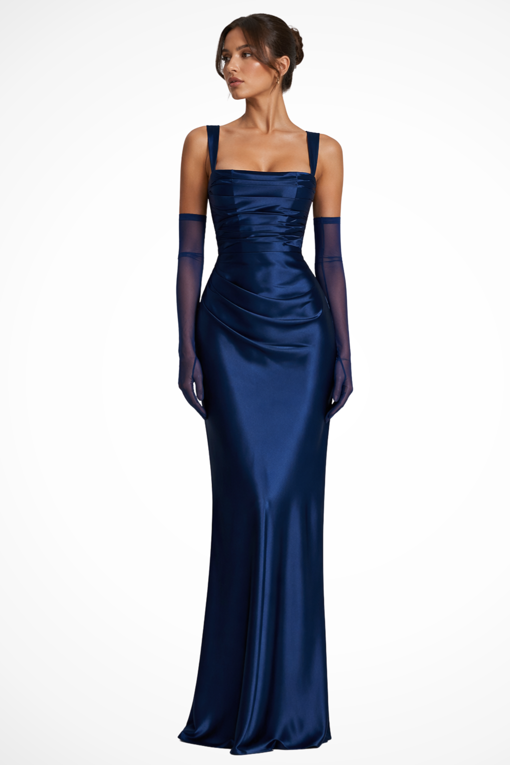 Women's Maxi Dress Square Neck Ruched Satin Wedding Guest Outfit