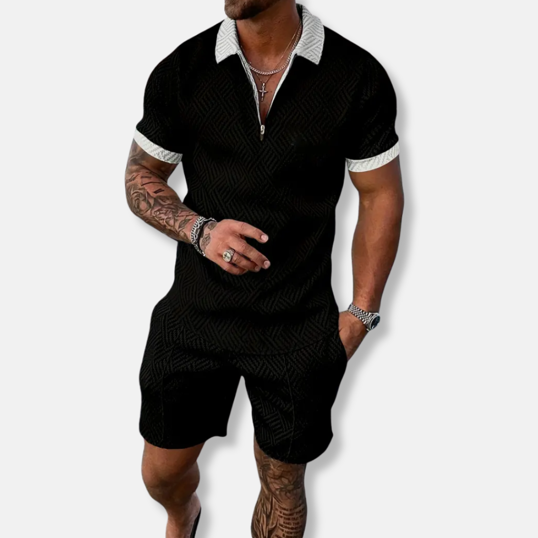 Men's Polo Set Slim Fit Zipper Casual Look Breathable Material