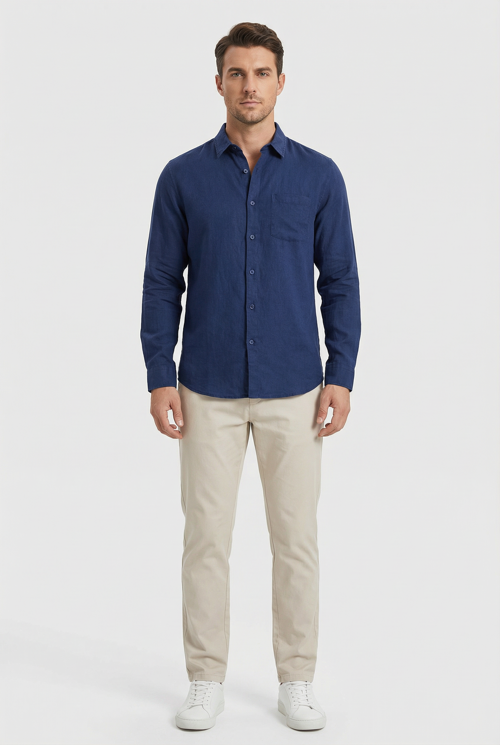 Men's Linen Shirt Lightweight Long Sleeve Relaxed Fit