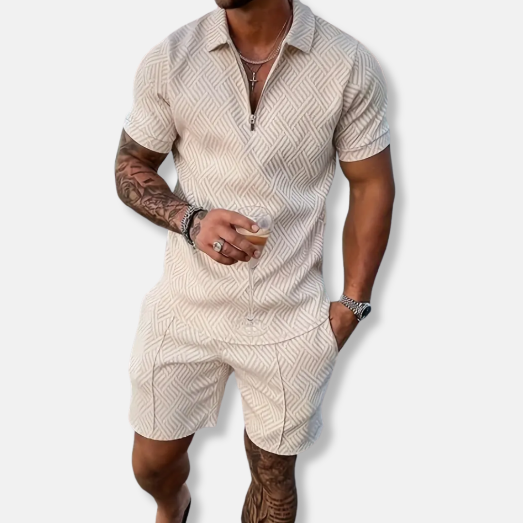 Men's Polo Set Slim Fit Zipper Casual Look Breathable Material