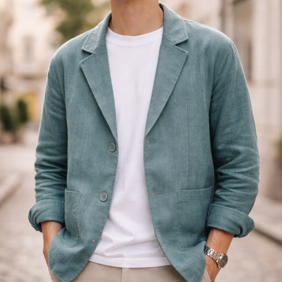 Men's Linen Blazer Lightweight Two Button Casual Jacket