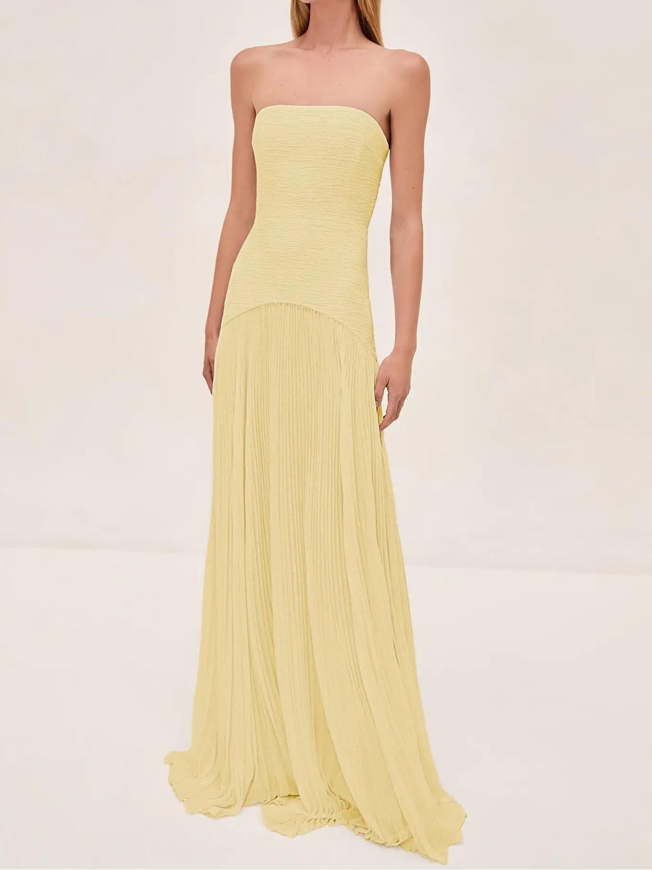 Women's Maxi Dress Strapless Pleated Formal Evening Gown