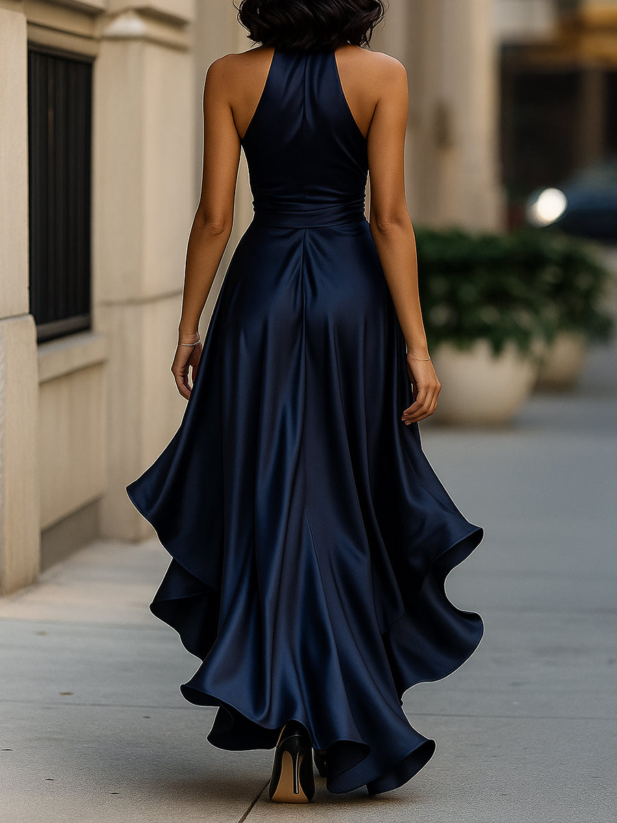 Women's Halter Maxi Dress Ruffle Hem