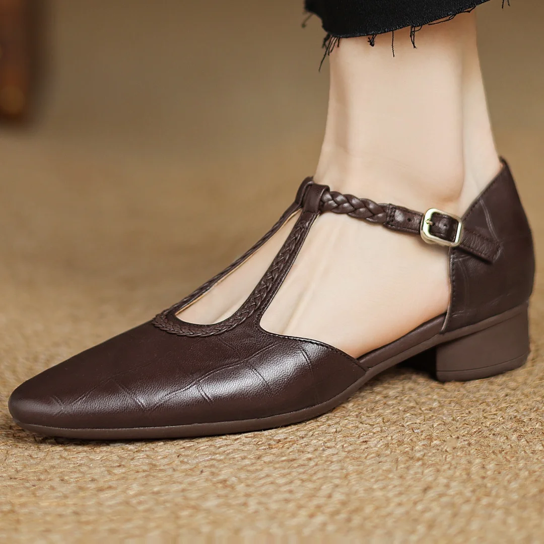 Women's T-Strap Mary Jane Flats Pointed Toe Casual Footwear