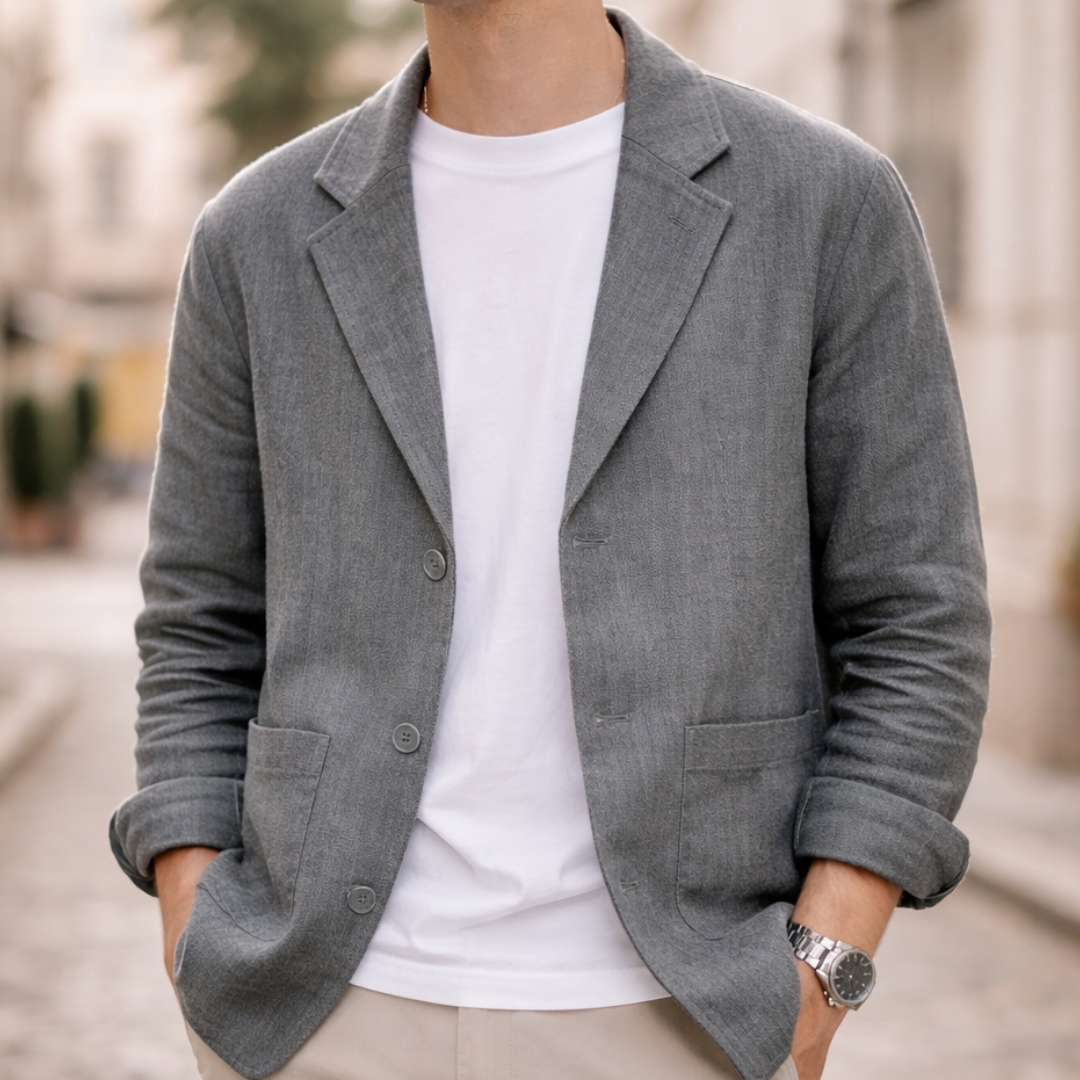 Men's Linen Blazer Lightweight Two Button Casual Jacket