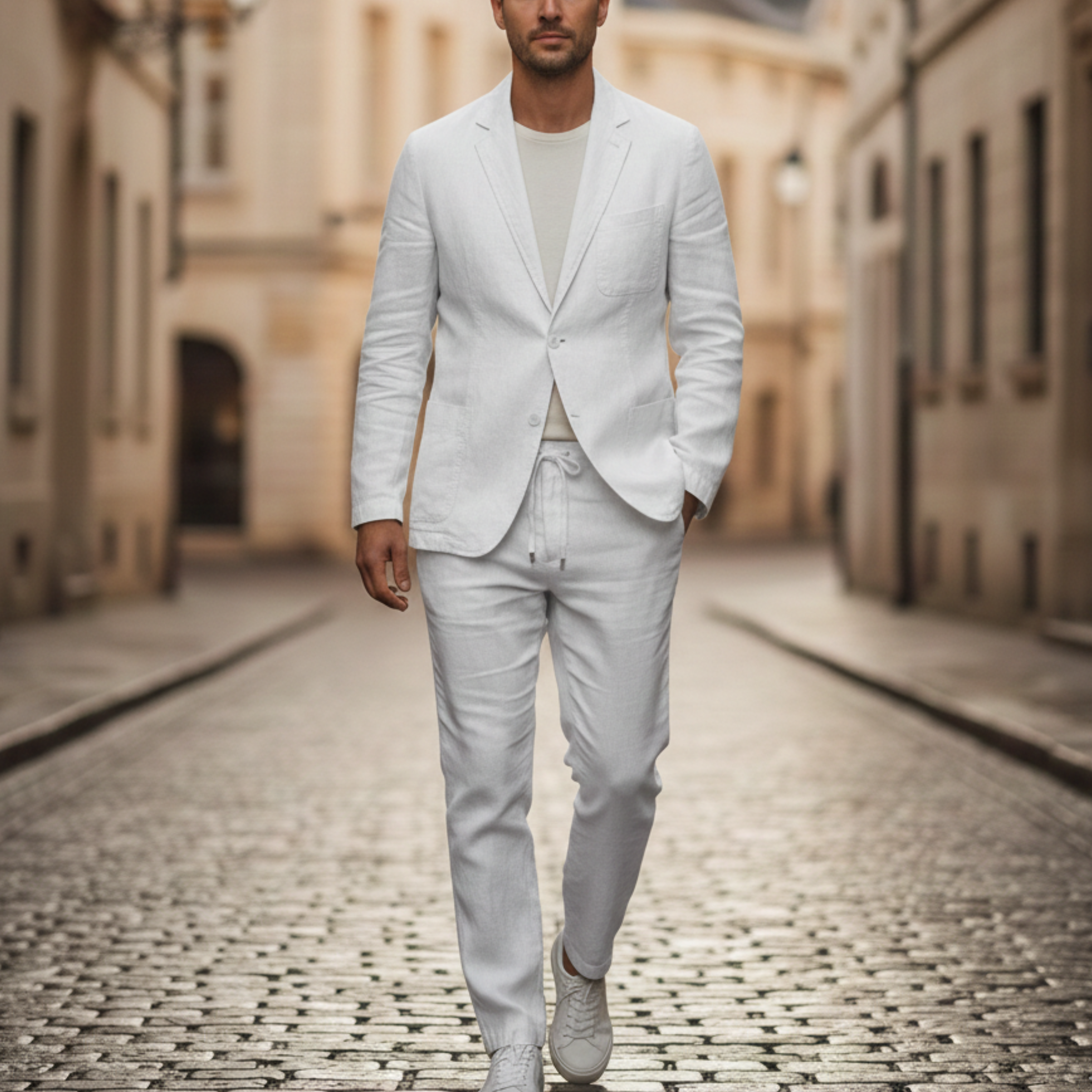 Men's Linen Suit Set Blazer and Pants Two Piece Outfit