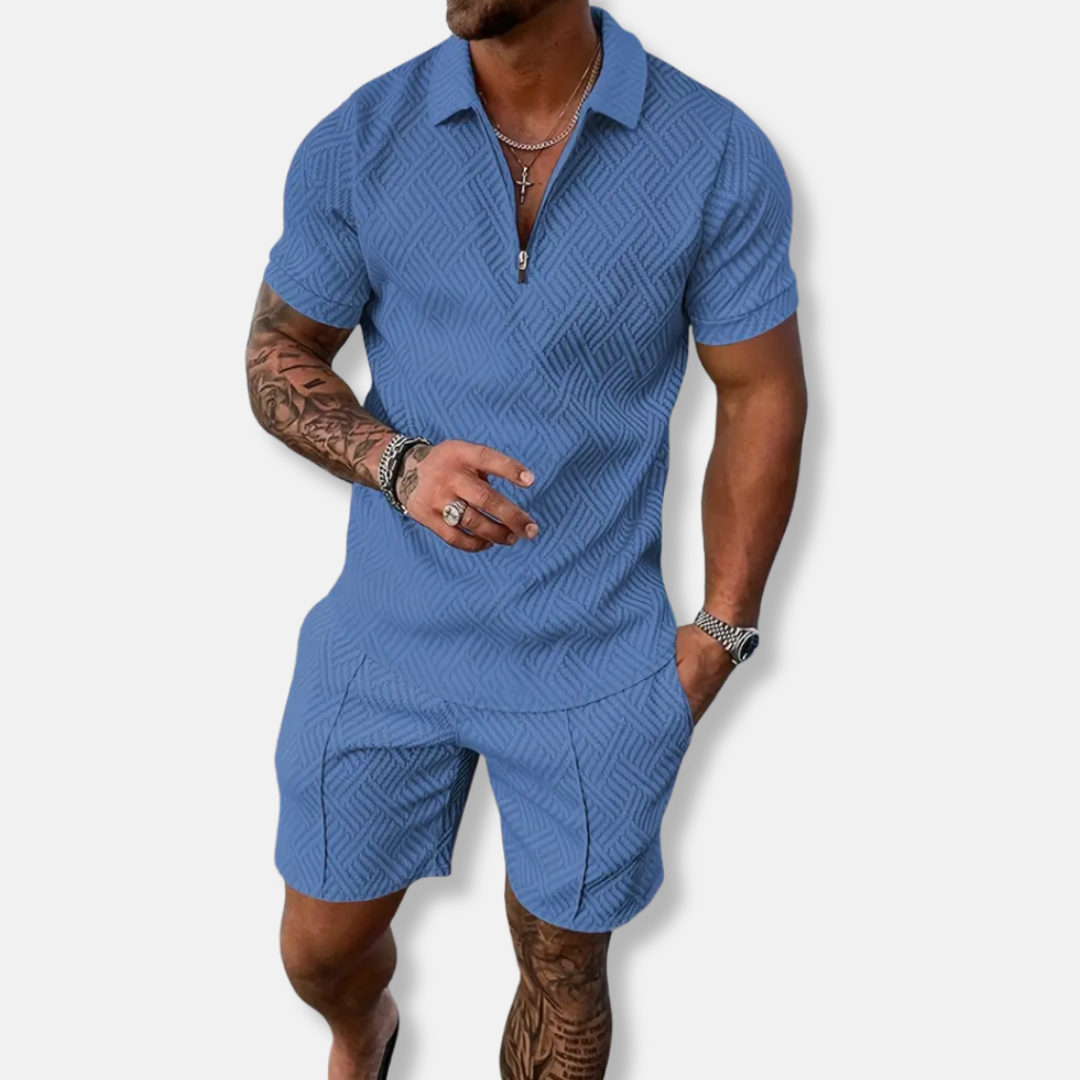 Men's Polo Set Slim Fit Zipper Casual Look Breathable Material