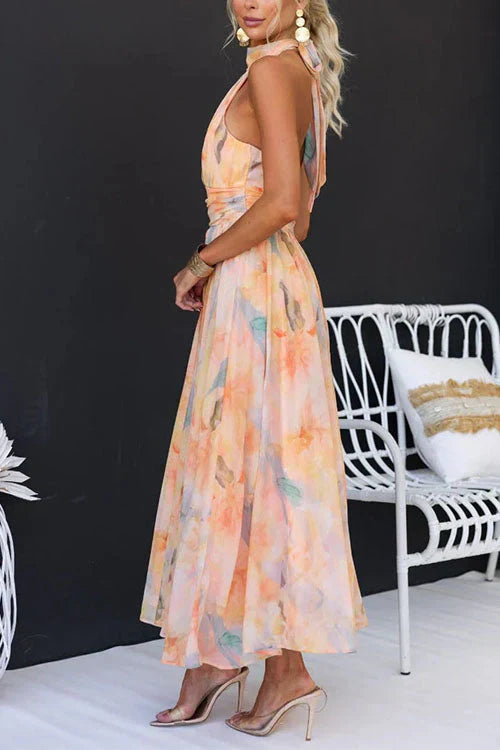 Women's Watercolour Print Maxi Dress | Sleeveless, V-Neck, Casual