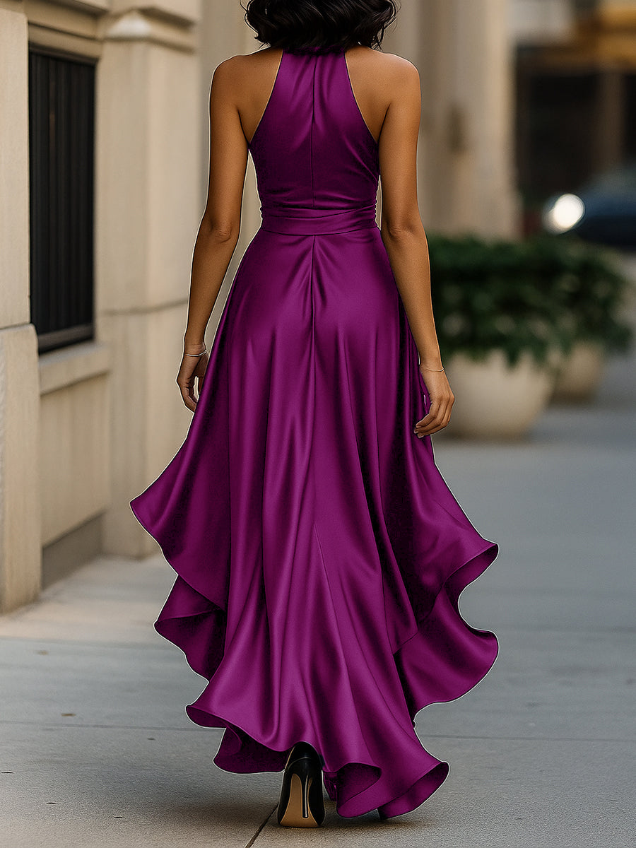 Women's Halter Maxi Dress Ruffle Hem