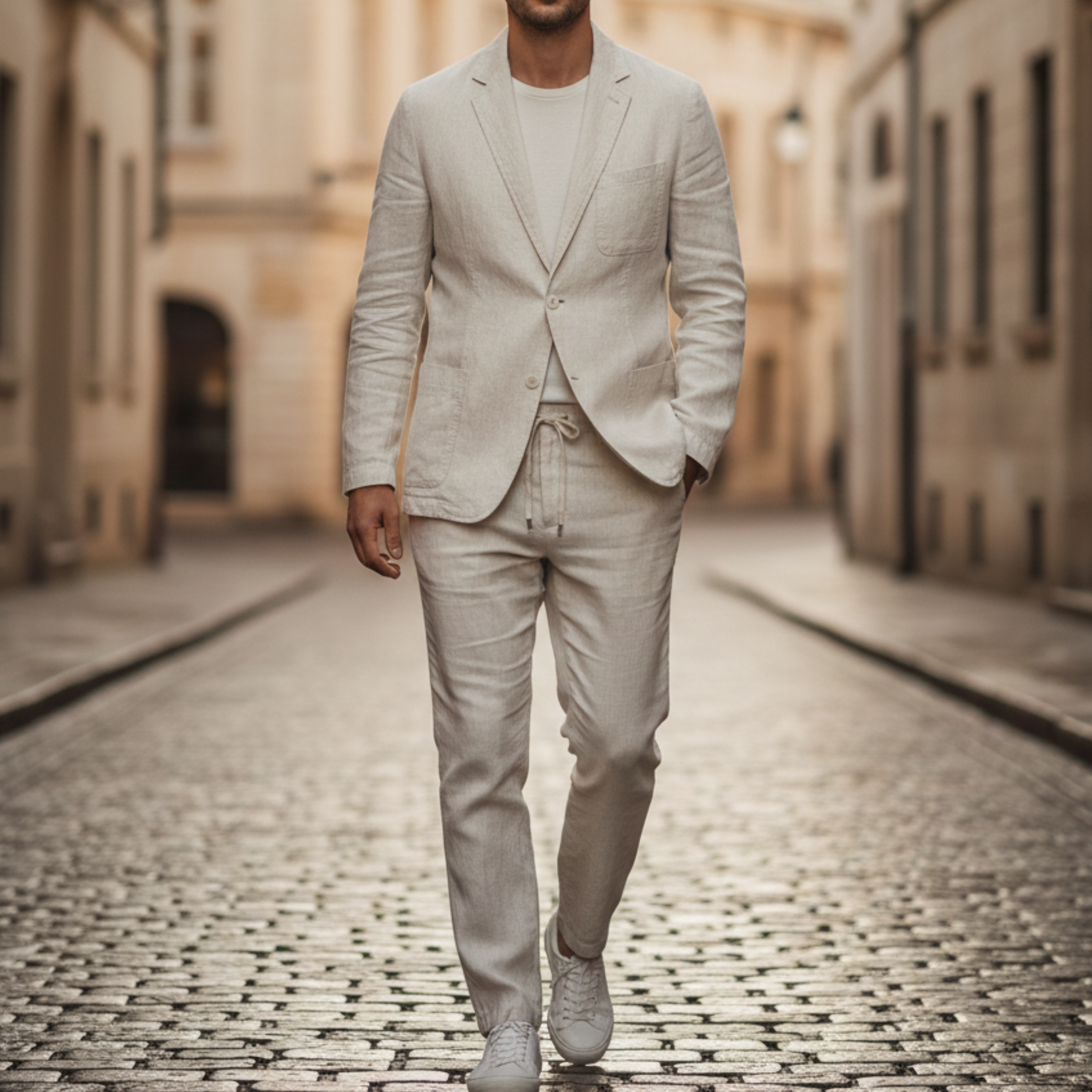 Men's Linen Suit Set Blazer and Pants Two Piece Outfit