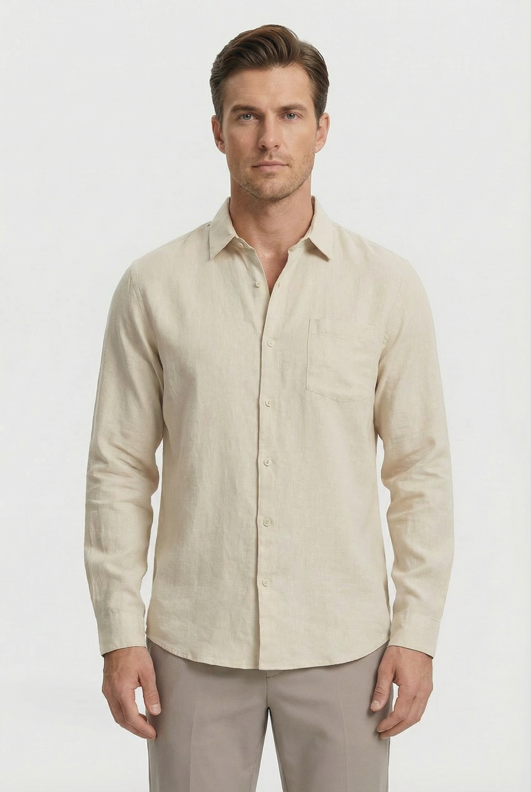 Men's Linen Shirt Lightweight Long Sleeve Relaxed Fit