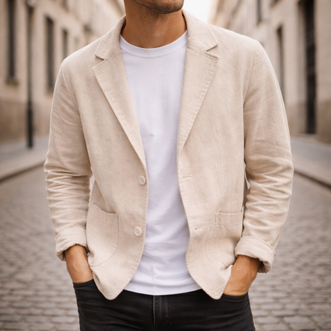 Men's Linen Blazer Lightweight Two Button Casual Jacket