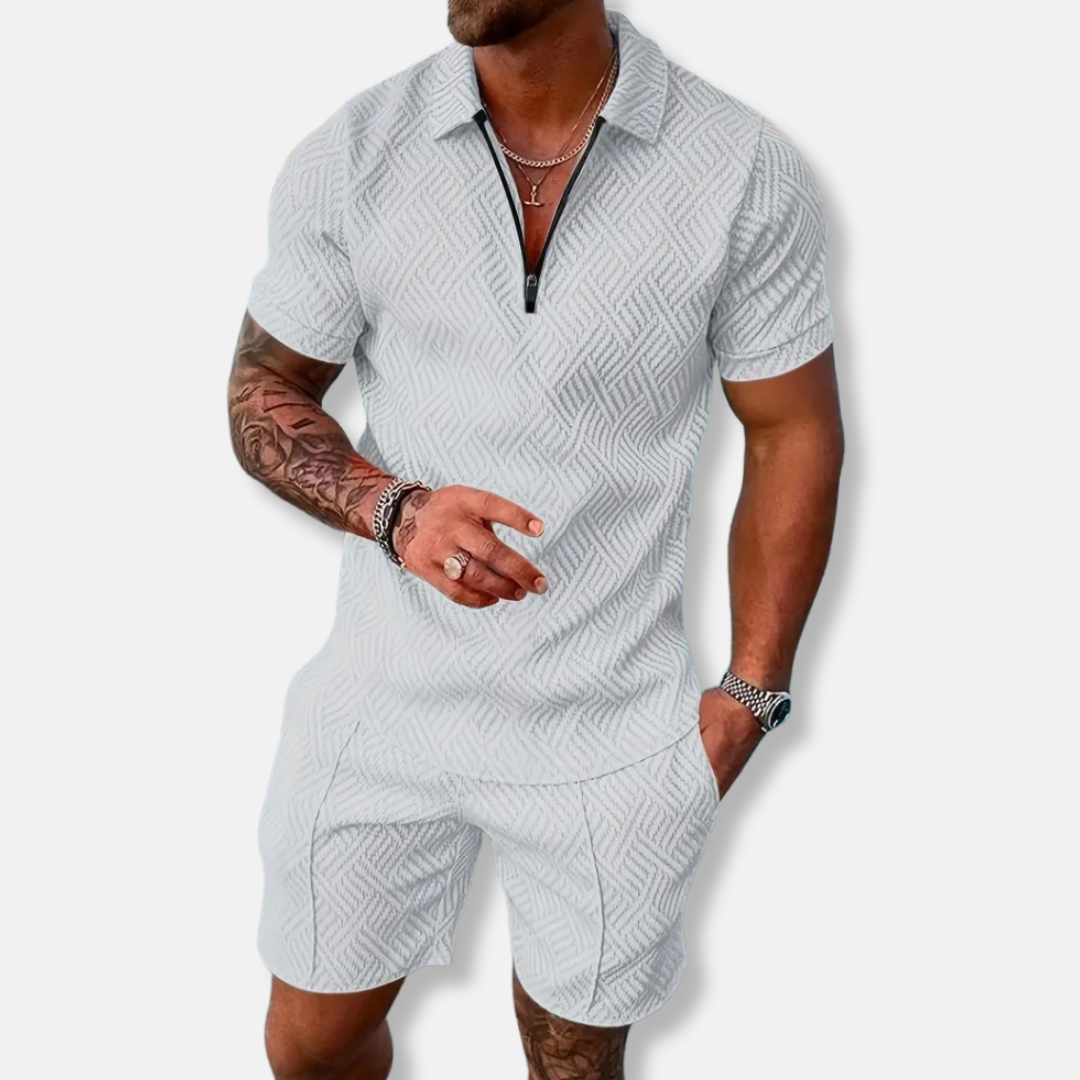 Men's Polo Set Slim Fit Zipper Casual Look Breathable Material