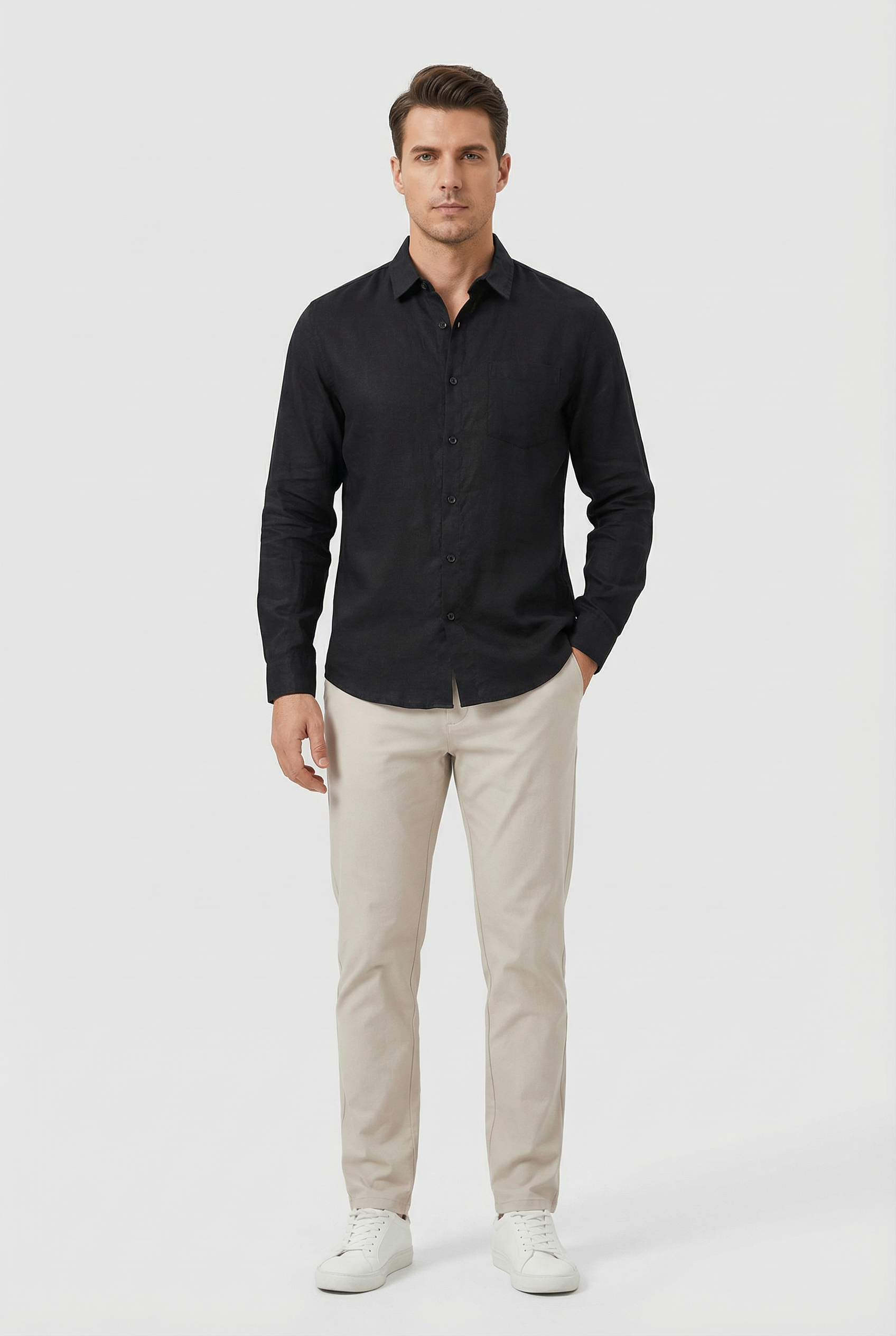 Men's Linen Shirt Lightweight Long Sleeve Relaxed Fit