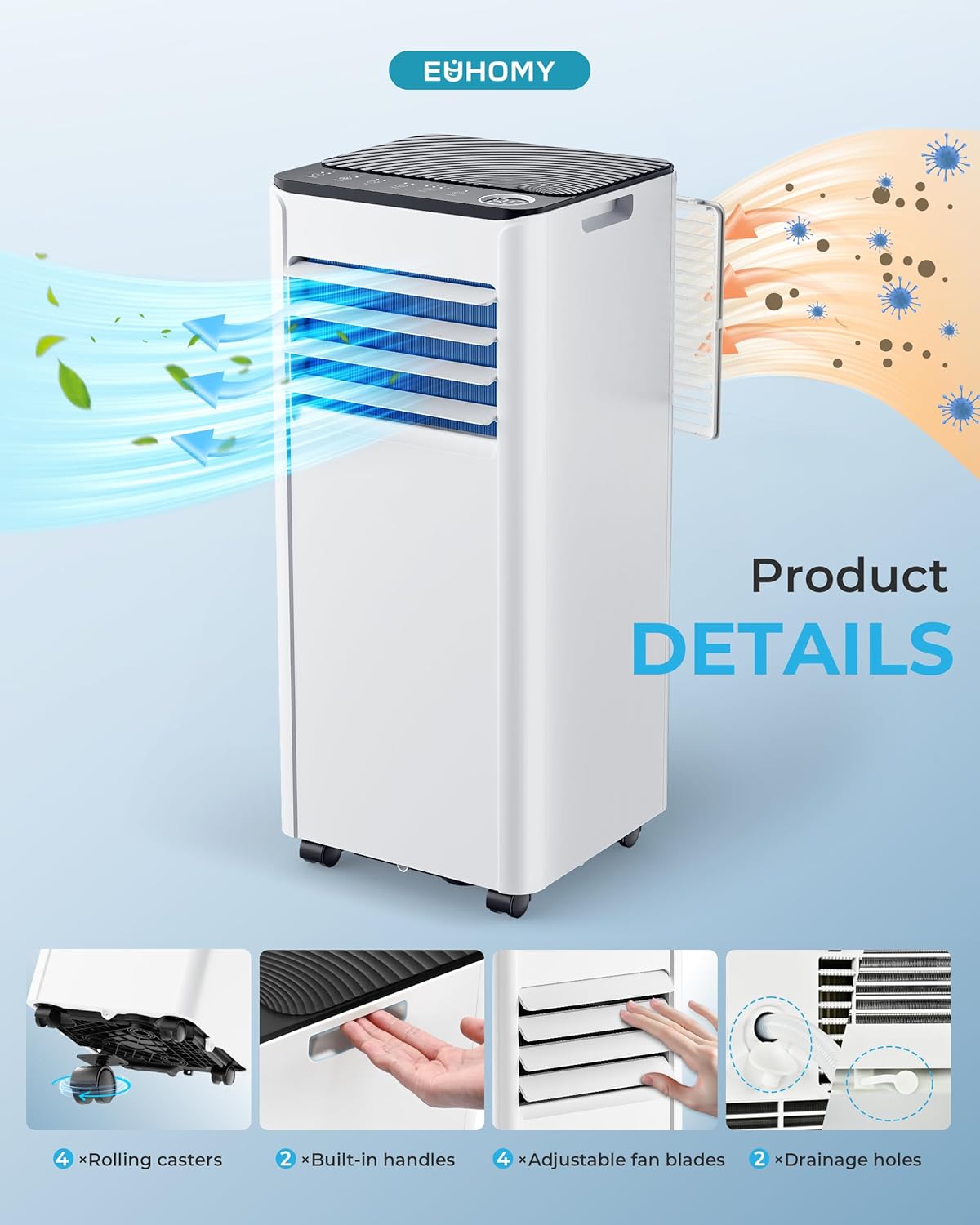 9000 BTU Portable Air Conditioner Dehumidifier Remote Control Sleep Mode
