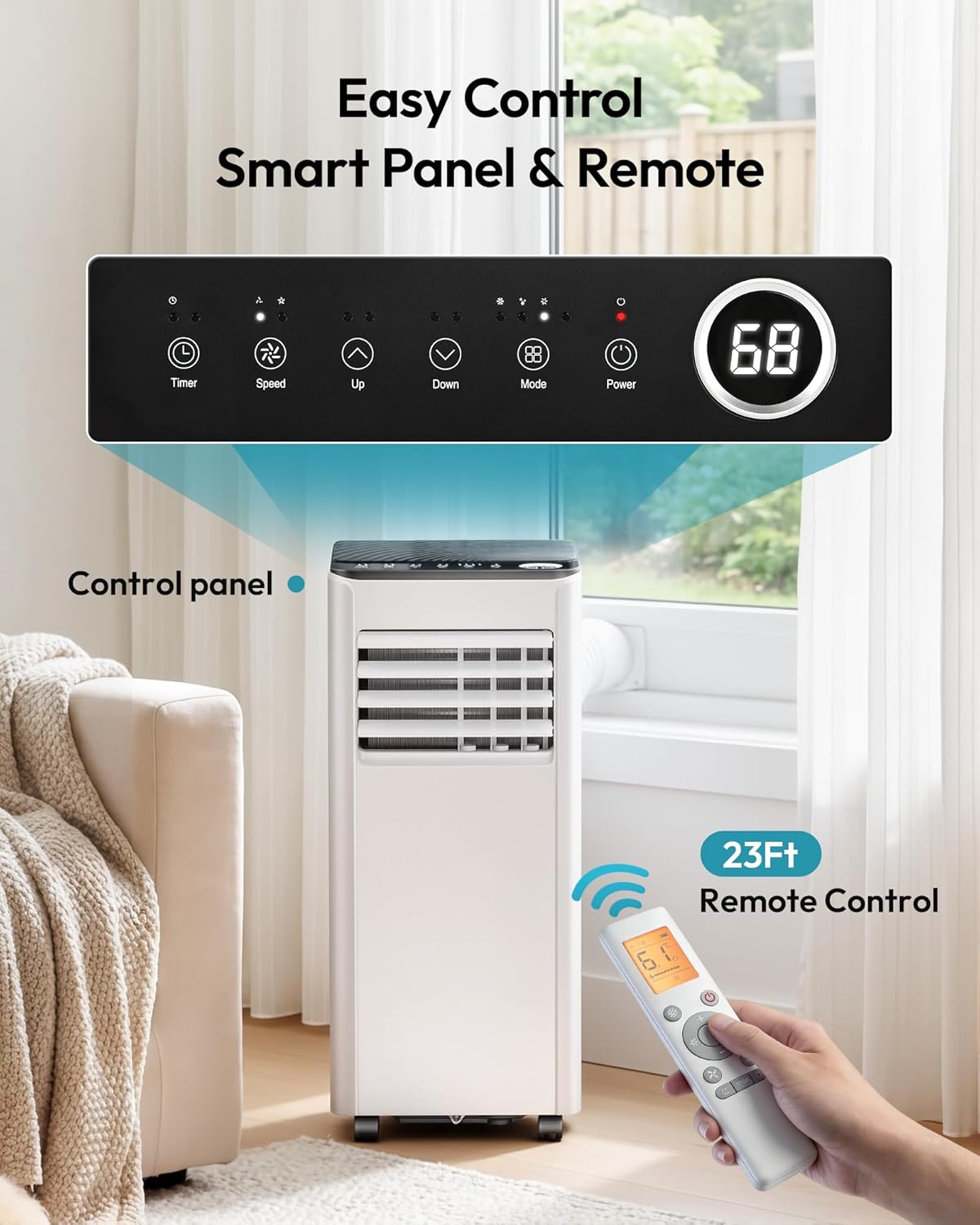 9000 BTU Portable Air Conditioner Dehumidifier Remote Control Sleep Mode
