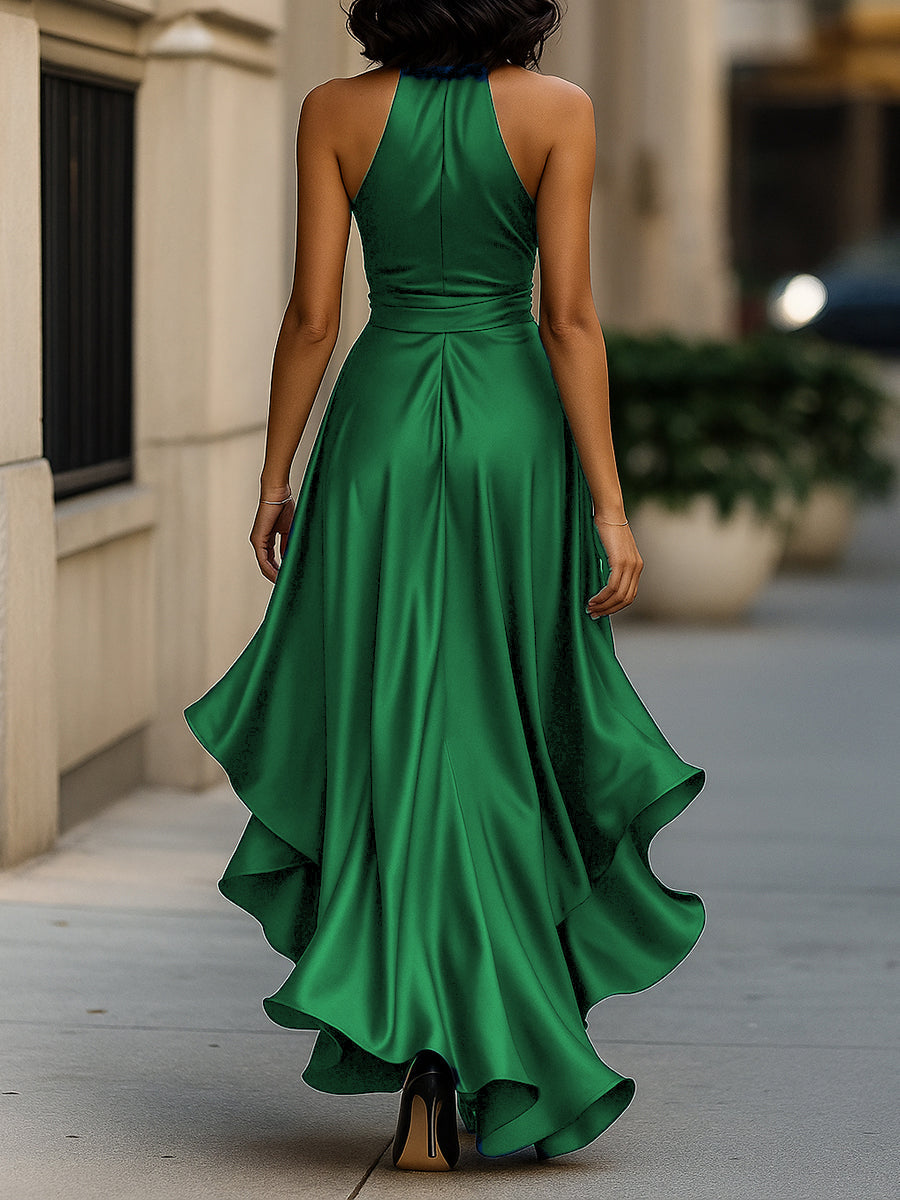 Women's Halter Maxi Dress Ruffle Hem