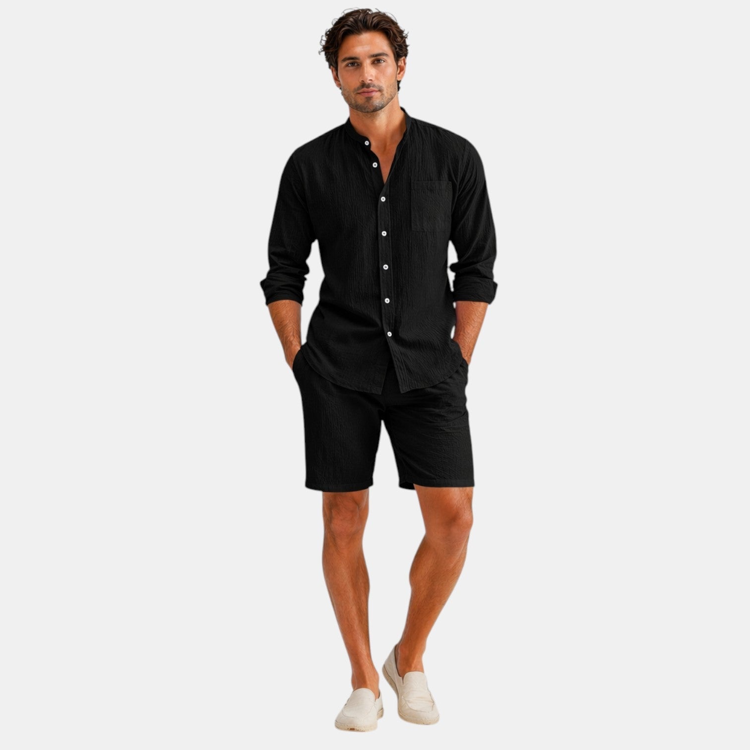 Men's Casual Summer Linen Short Sleeve Outfit Set