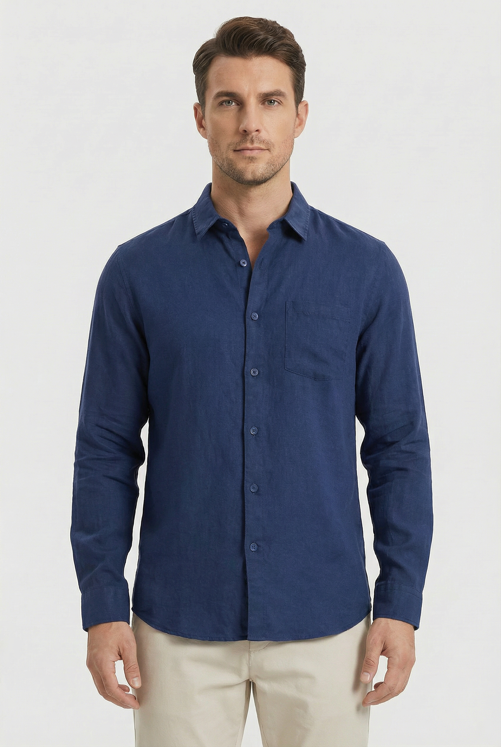 Men's Linen Shirt Lightweight Long Sleeve Relaxed Fit
