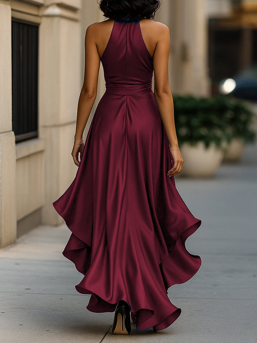 Women's Halter Maxi Dress Ruffle Hem