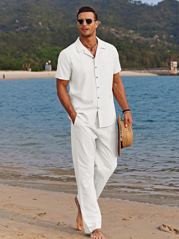 Men's Two-Piece Shirt Set with Matching Linen Pants