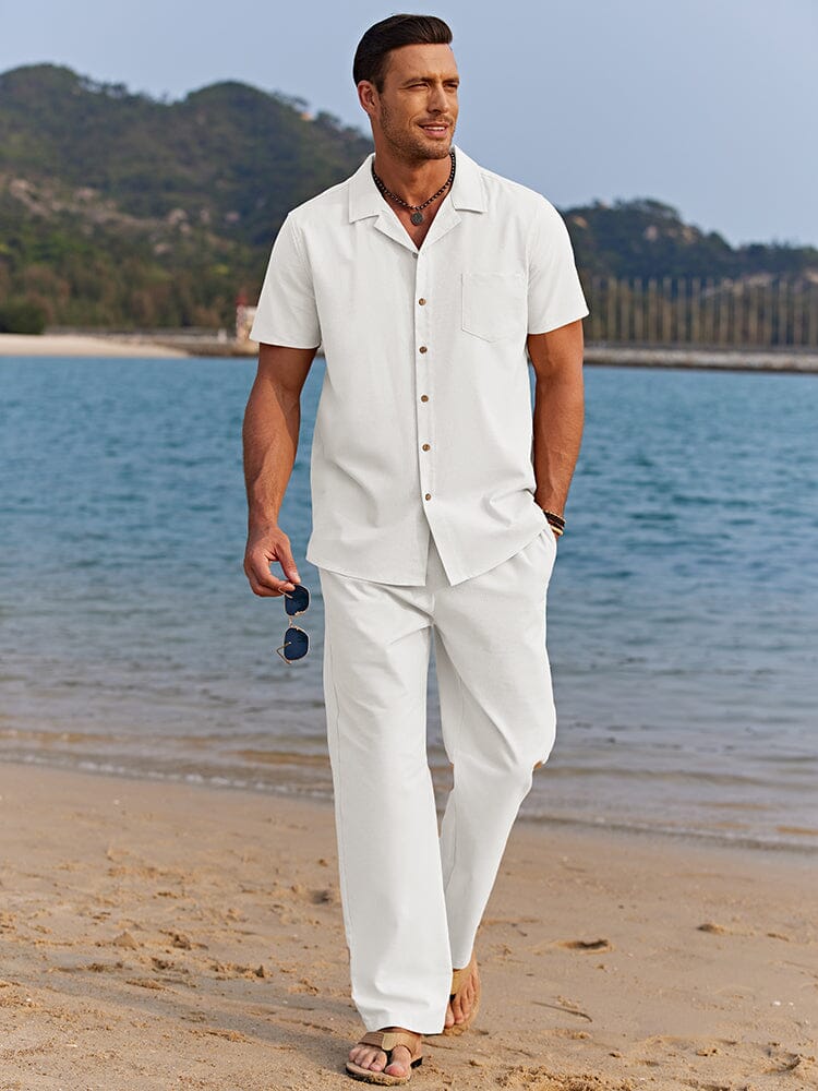 Men's Two-Piece Shirt Set with Matching Linen Pants