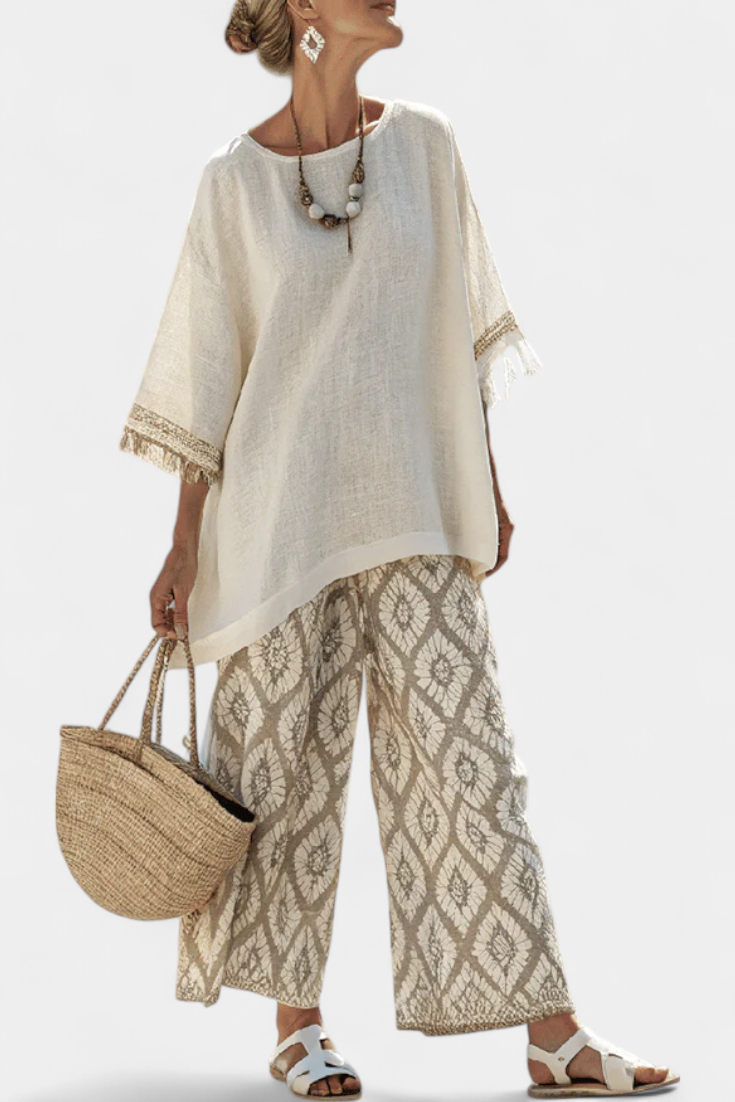 Ava | Women's Breezy Blouse Wide-Leg Pant Set 0
