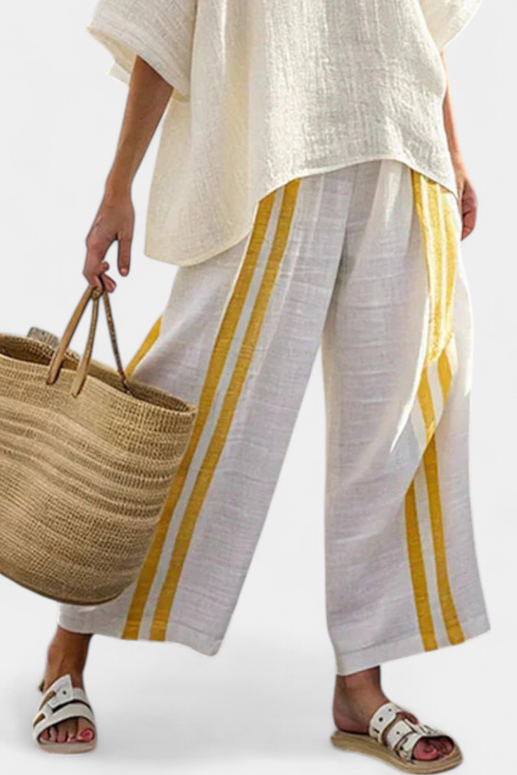 Ava | Women's Striped Linen Top & Wide-Leg Pants 2