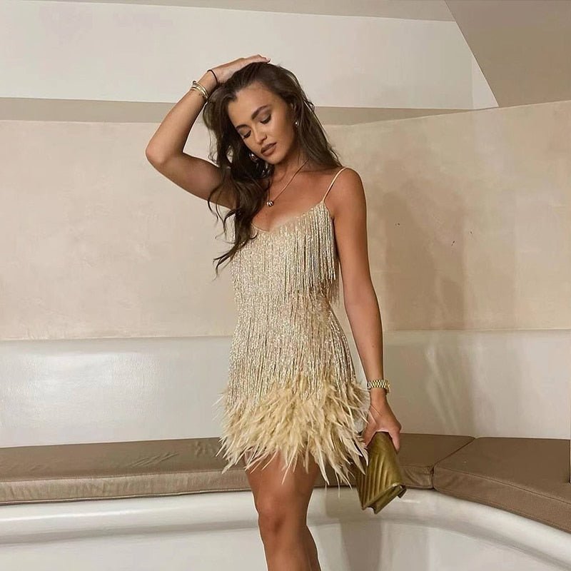Women's Mini Dress Feather Design Flattering Fit