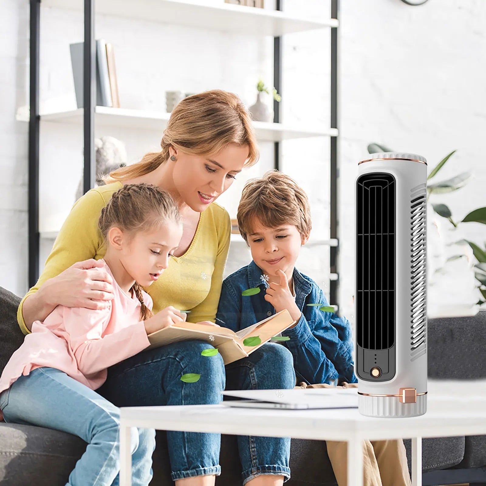 Bladeless Tower Fan, USB Powered, 3-Speed Settings, Built-In Battery
