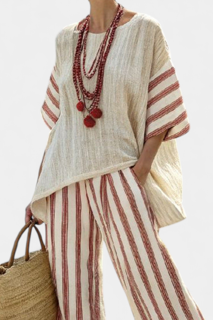 Brianna | Women's Plus Size Striped Blouse & Pants 1
