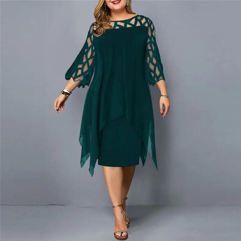 Women's Midi Dress V-Neck Long Sleeve Casual