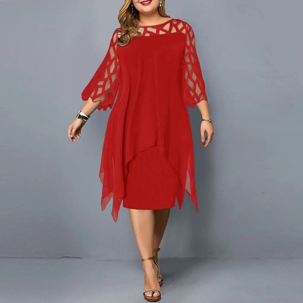 Women's Midi Dress V-Neck Long Sleeve Casual
