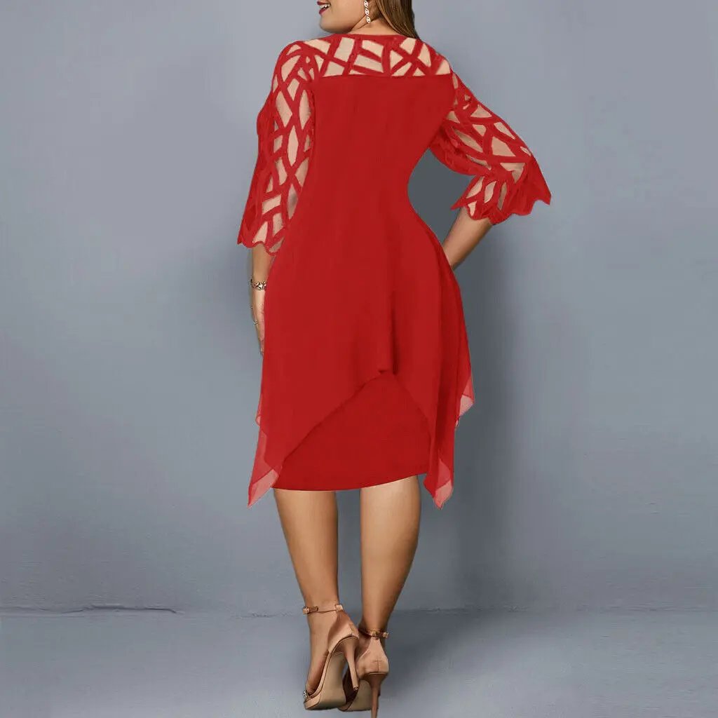 Women's Midi Dress V-Neck Long Sleeve Casual