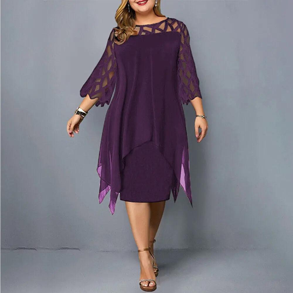 Women's Midi Dress V-Neck Long Sleeve Casual