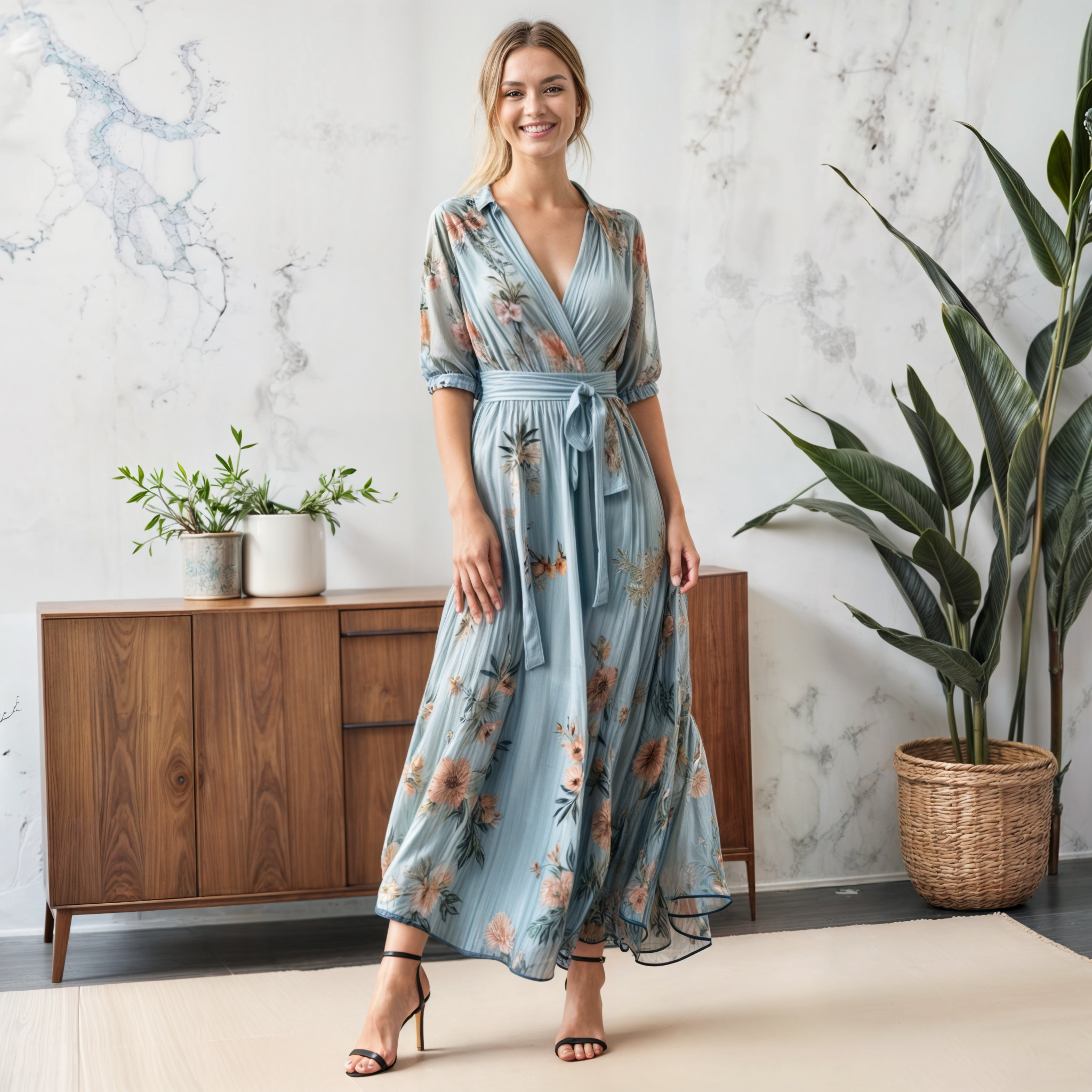 Women's V-Neck Midi Dress | Short Sleeve | Casual Summer Outfit